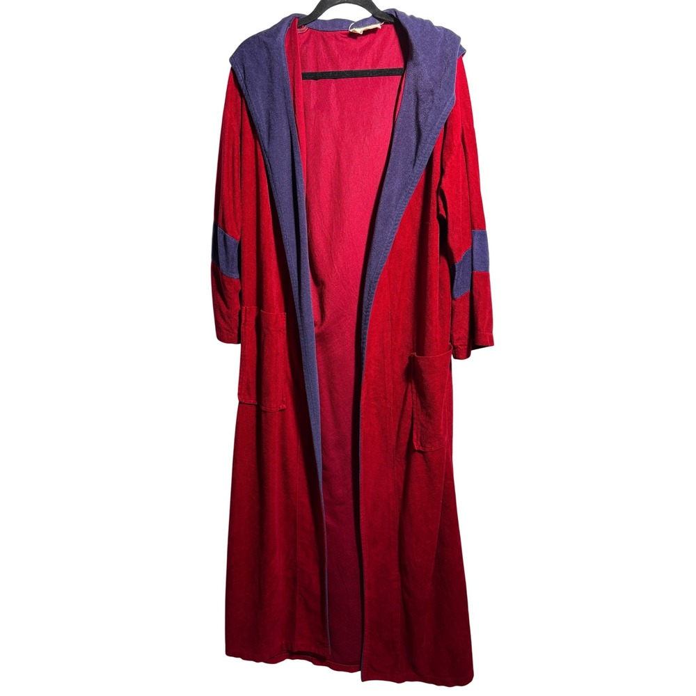 Vintage‎ Rabhor Robes Mens Red Blue Hooded Robe Smoking Jacket OS Velvet MCM SEE